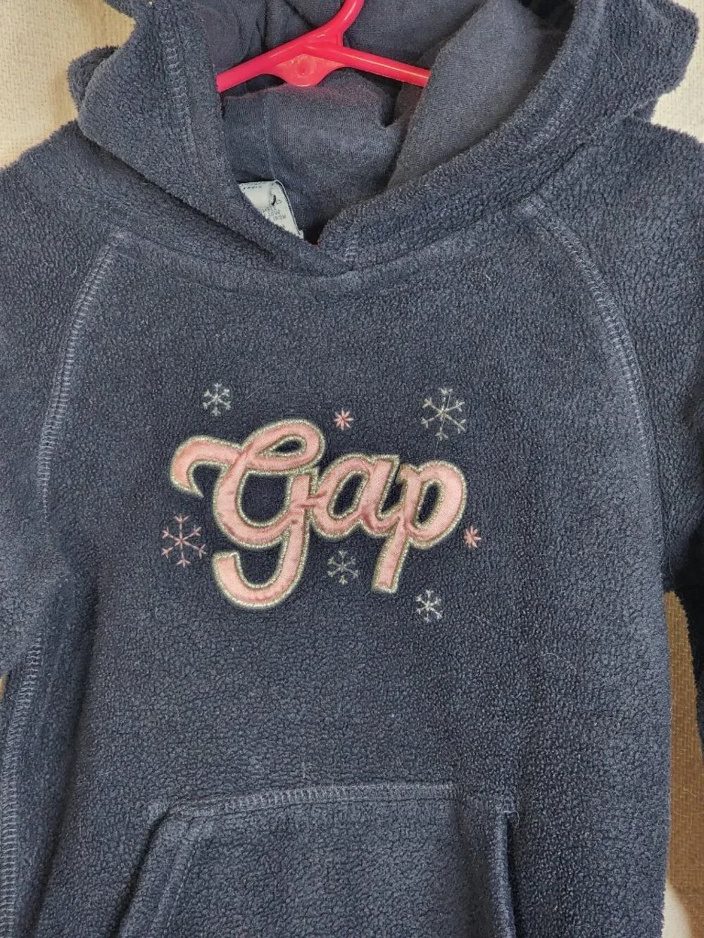 Baby Gap Vtg Navy Fleece Pink Silver Logo Embroidered Snowflakes Hoodie Size 5T